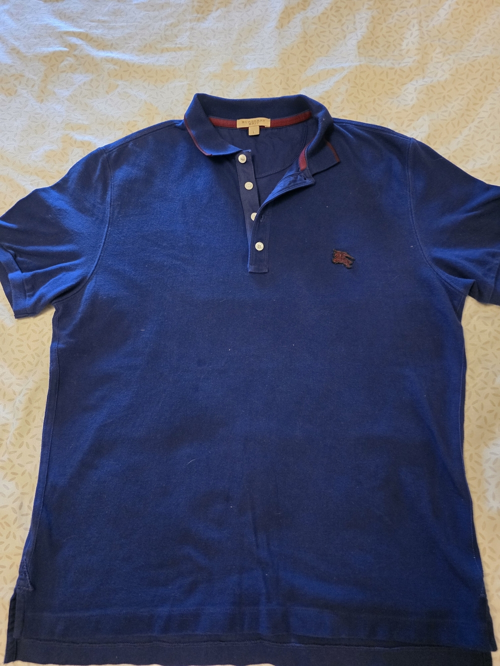 Authentic Burberry Navy Polo with Red Trim